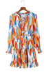 V Neck Long Sleeve Tie Waist Mini Dress